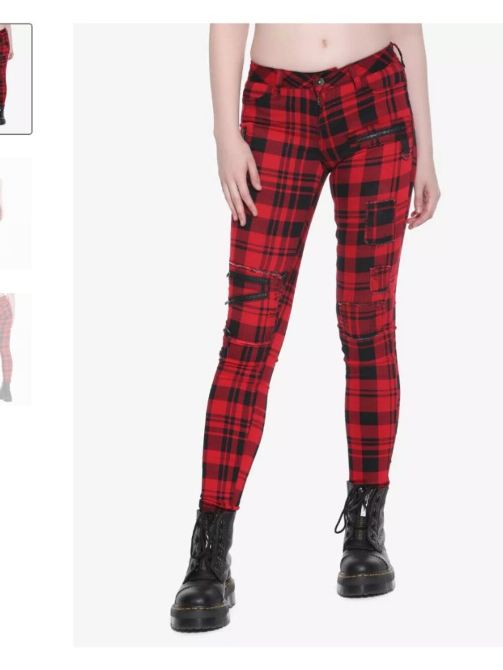 Blackheart Plaid Skinny Jeans Womens 15 Red Black Punk Emo Scene Stretch Denim